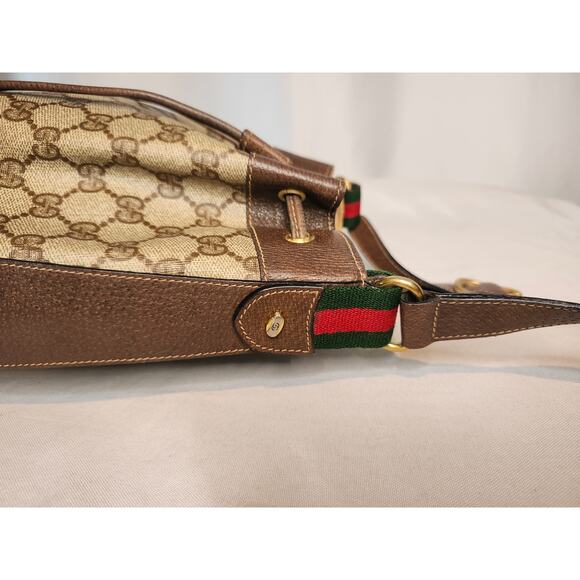Gucci GG Canvas Bucket Crossbody Bag Brown Leather Trim Vintage Sherry Line - Picture 8 of 16